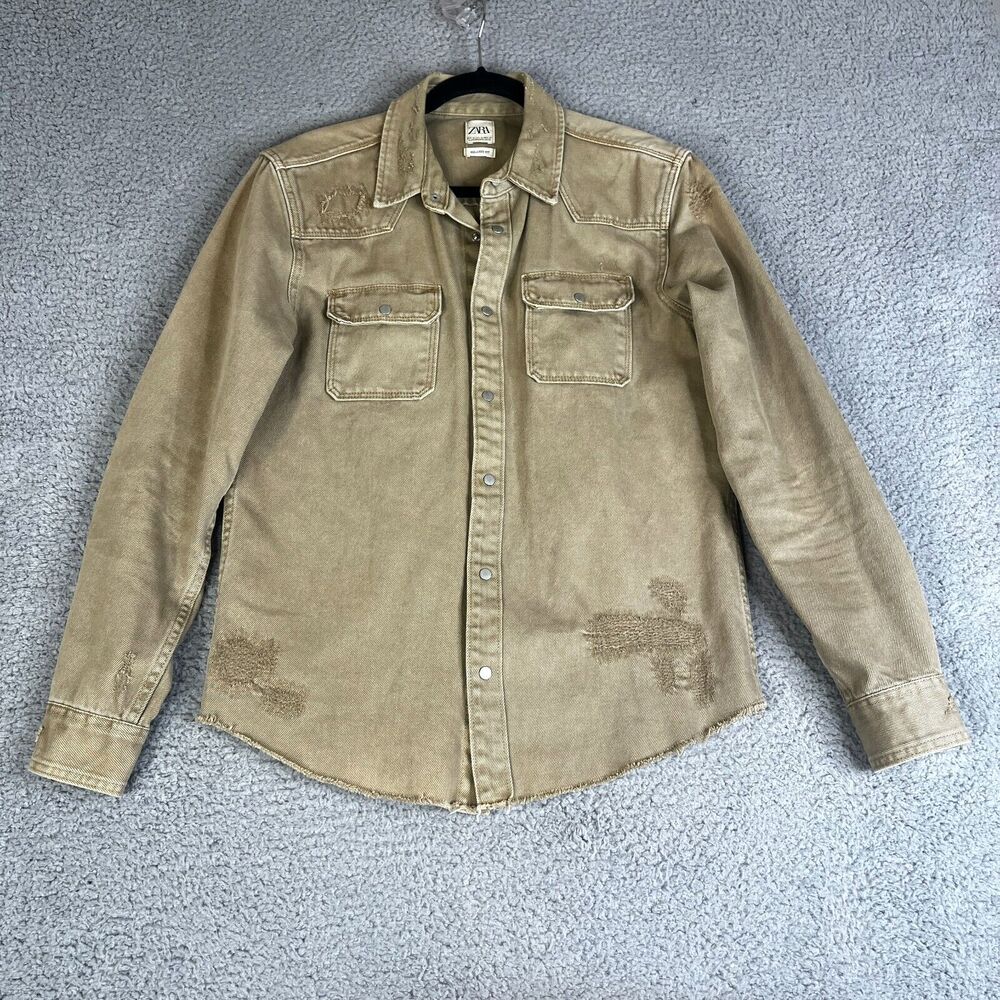 Zara Olive Tan Casual Button-Down Shirt